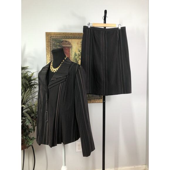 Romana Studio Women 2PC Skirt Suit 16 Long Sleeve Clueless Preppy Black 4 Button - Picture 4 of 13